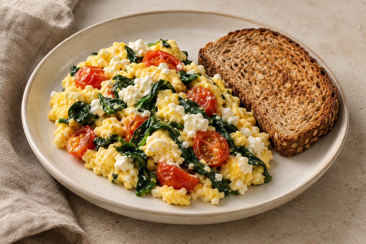 AI-generated serving illustration of Cottage Cheese Garden Scramble