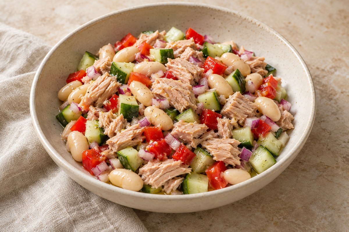 AI-generated serving illustration of Tuna & White Bean Crunch Salad