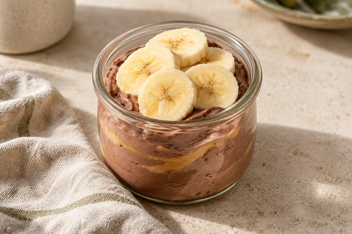 AI-generated serving illustration of Chocolate Peanut Butter Yogurt Pots