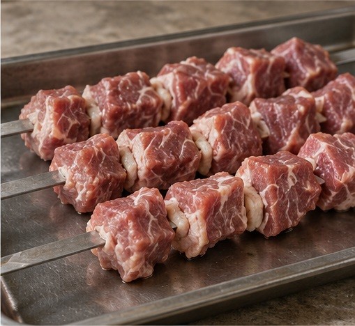 Remove onion; leave space on skewers.