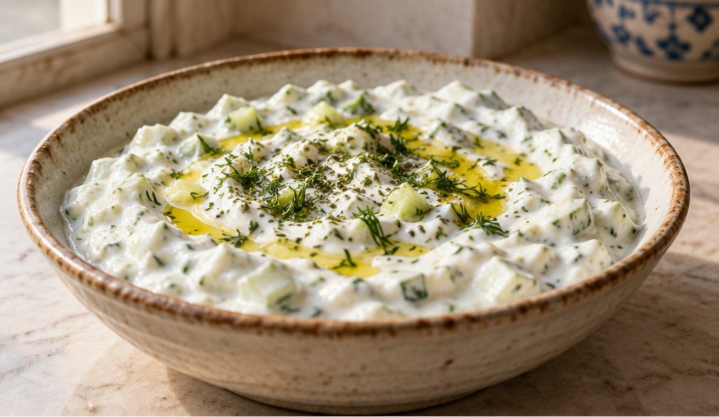 Serving suggestion for Jajik: cucumber and yogurt