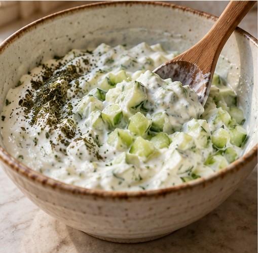 Fold cucumber into mint-scented yogurt.