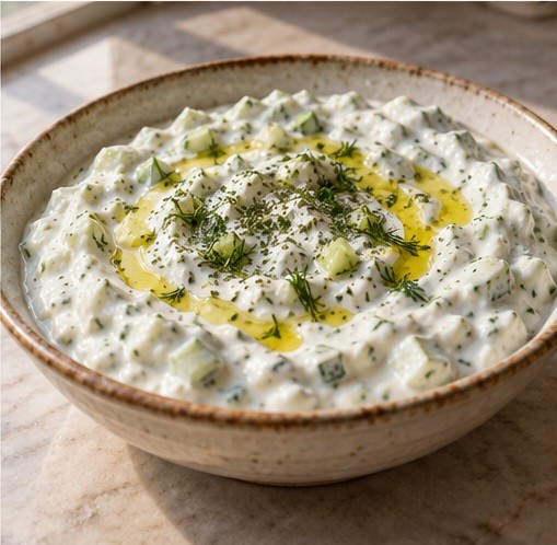 Serve a thick white yogurt bowl with dill.
