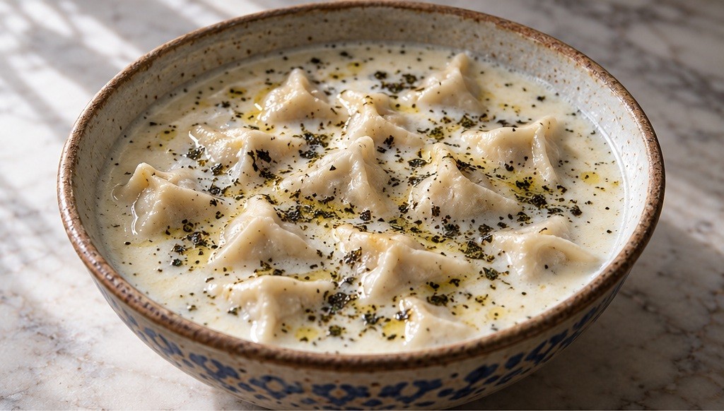 Serving suggestion for Manti in yogurt broth