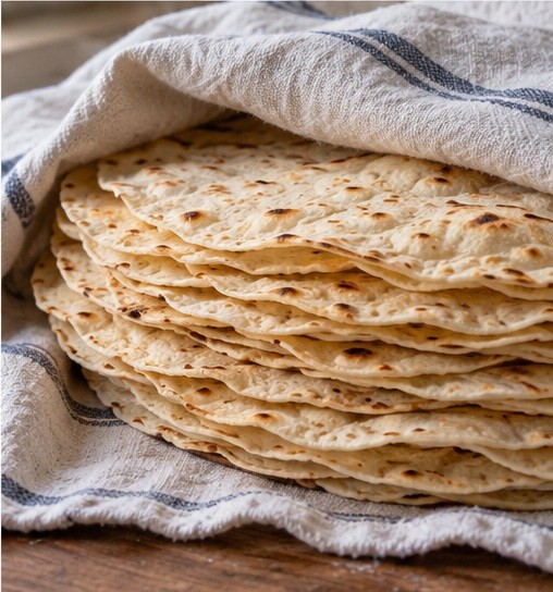 Stack flexible thin lavash under a clean towel.