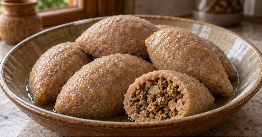 Serving suggestion for Ishli kufta: bulgur shells with meat