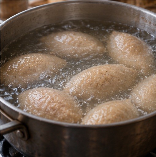 Serve poached stuffed kufta with one cut open.