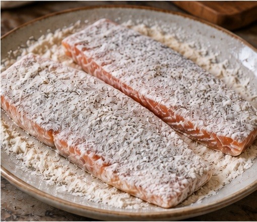 Dust lightly with seasoned flour.