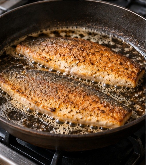 Pan-fry skin-side down, then turn carefully.
