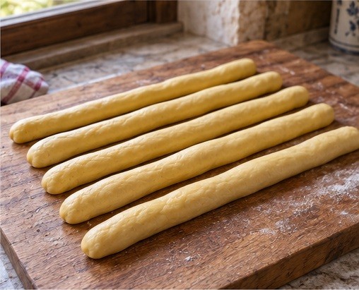 Divide risen dough into six equal ropes.