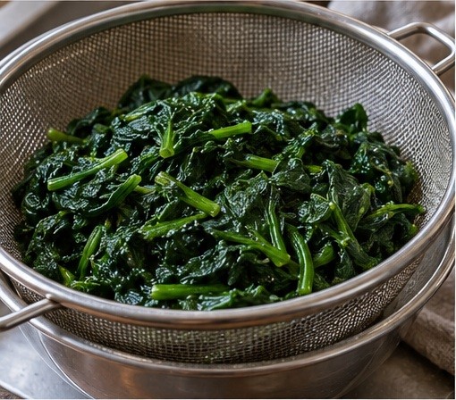 Wilt spinach until tender, then drain.