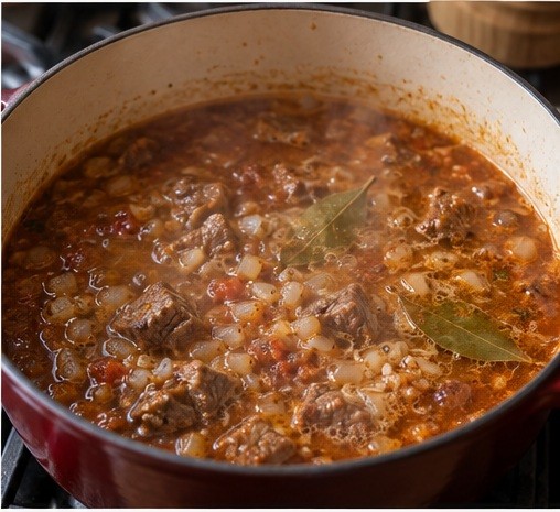 Simmer beef with onion until fork-tender.