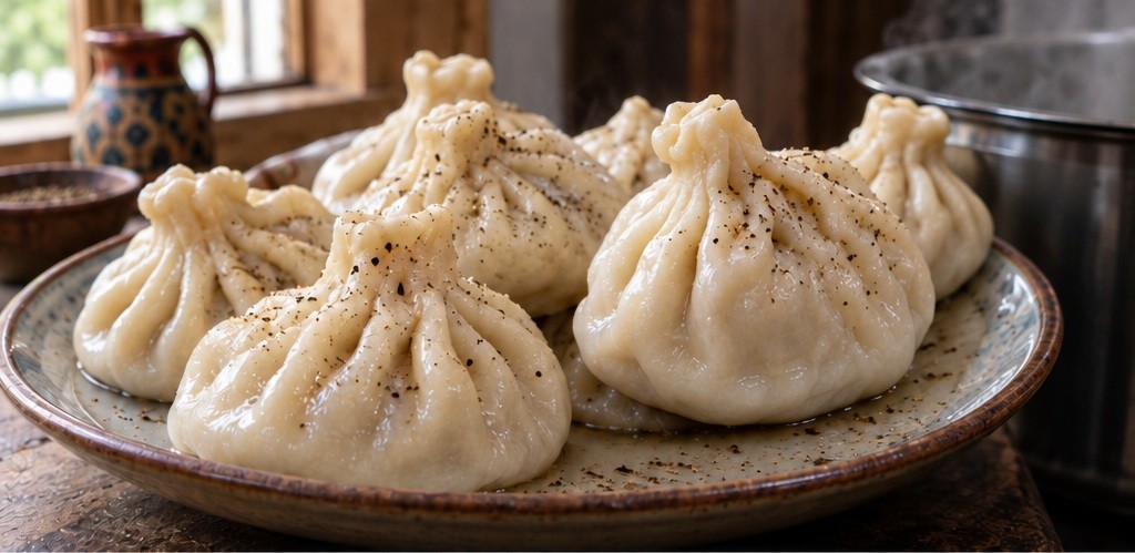 Serving suggestion for Kalakuri khinkali: beef and pork