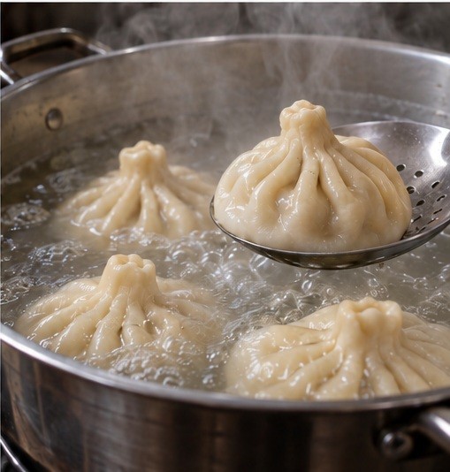 Boil sealed dumplings and serve with black pepper.