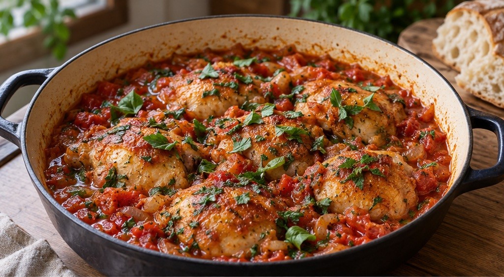 Sugerencia de presentación: Chakhokhbili: pollo con tomates