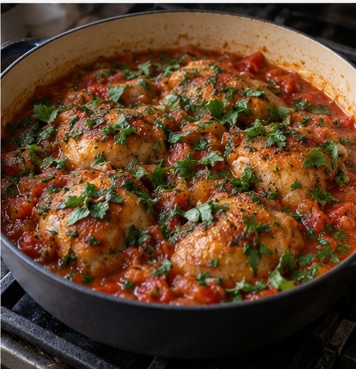 Terminer le poulet cuit avec de la coriandre fraîche et du basilic.