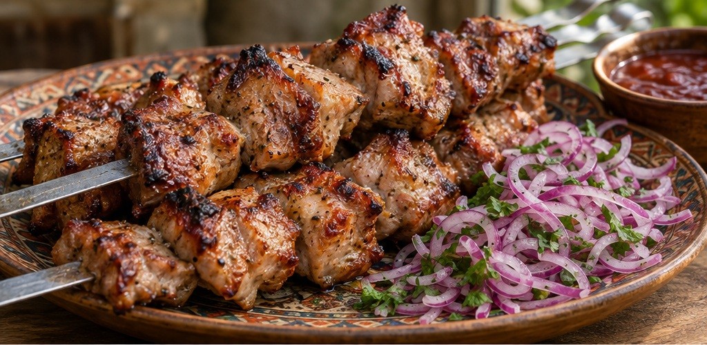 Serving suggestion for Pork mtsvadi