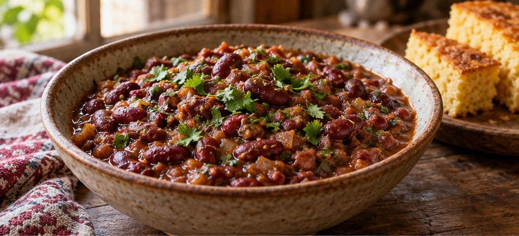 Serving suggestion for Lobio: warm spiced red beans