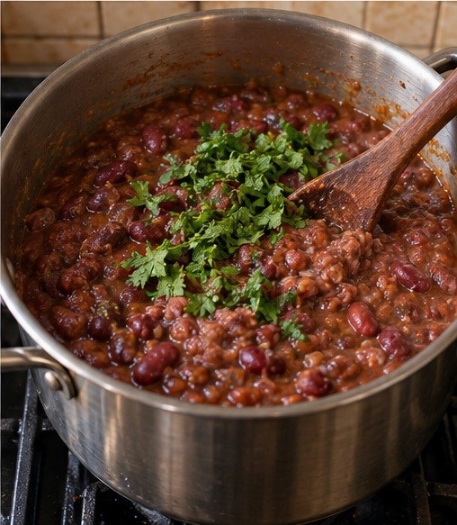 Partly mash tender beans and finish with coriander.