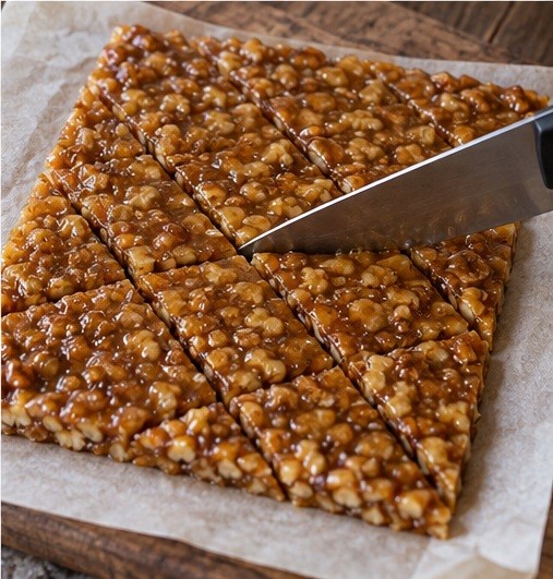 Flatten between parchment sheets and cut into diamonds.