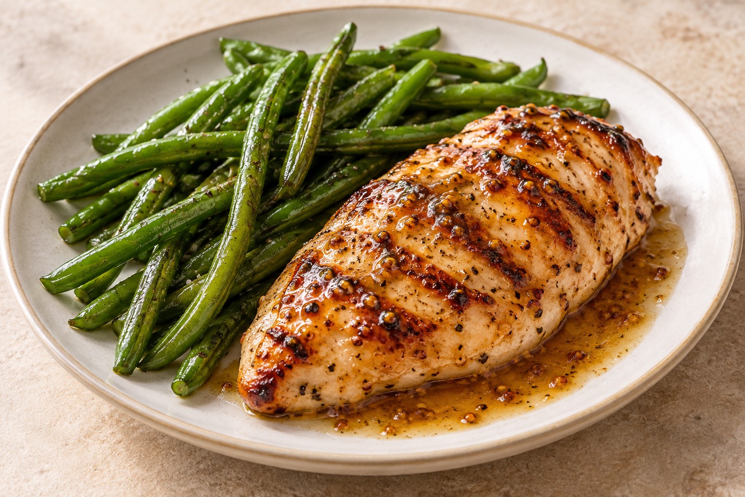 Serving suggestion for Grilled Honey Mustard Chicken with Green Beans