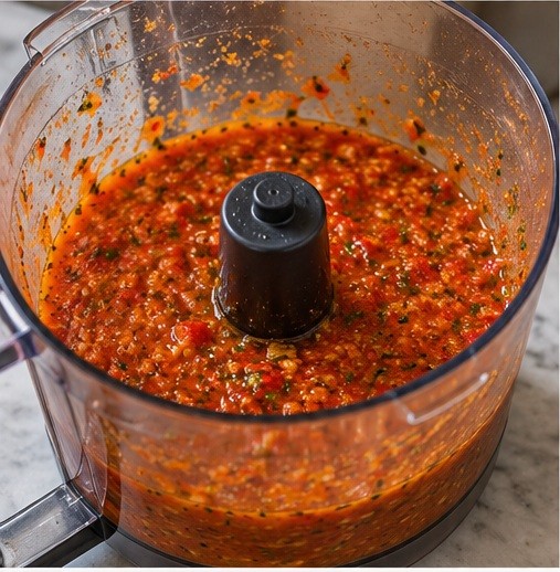 Blend red pepper and chili sauce