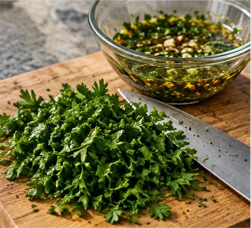 Chop parsley for chimichurri