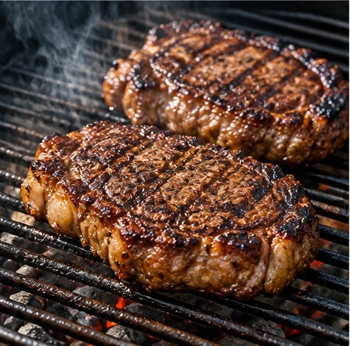 Sear steaks over direct heat