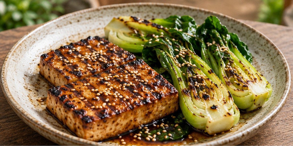 Sugestão de apresentação: Tofu ao gergelim com bok choy