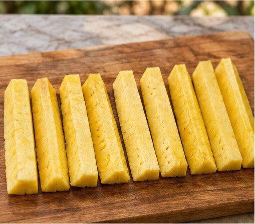 Cut peeled pineapple into eight spears