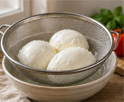Drain mozzarella in a sieve
