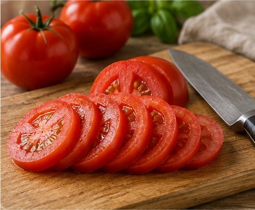 Slice ripe tomatoes evenly