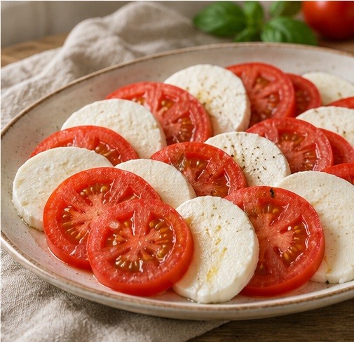 Arrange alternating tomato and cheese slices