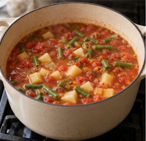 Cocine a fuego lento los ingredientes principales en una olla.