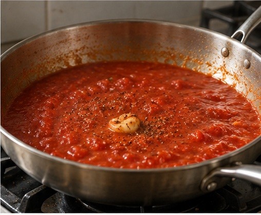 Build the sauce in a wide pan