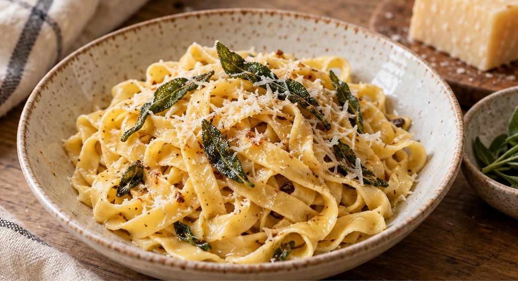 Serving suggestion for Fresh Egg Tagliatelle with Butter and Sage