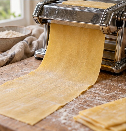 Roll thin sheets through a pasta machine