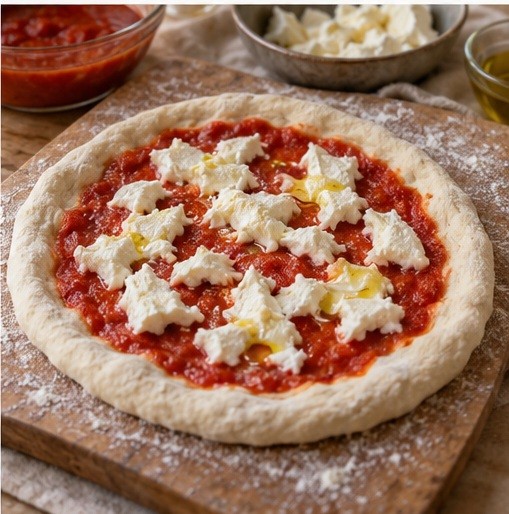 Add restrained toppings before baking