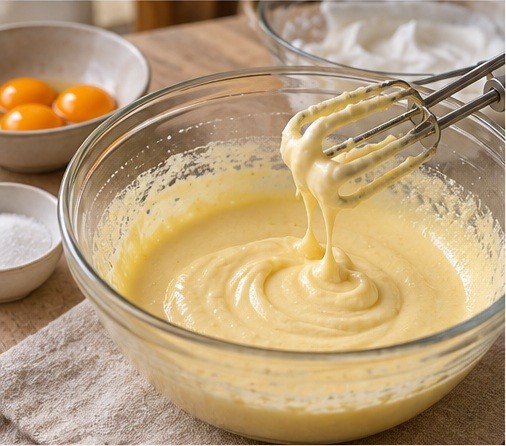Pasteurisiertes Eigelb mit Zucker schlagen