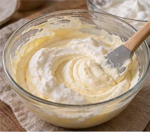 Mascarpone-Creme vorsichtig mit geschlagenem Eiweiß vermengen