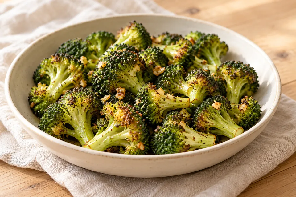 Serving suggestion for Air Fryer Broccoli with Garlic