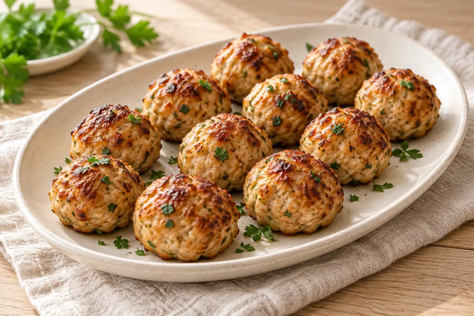 Serving suggestion for Air Fryer Chicken Meatballs