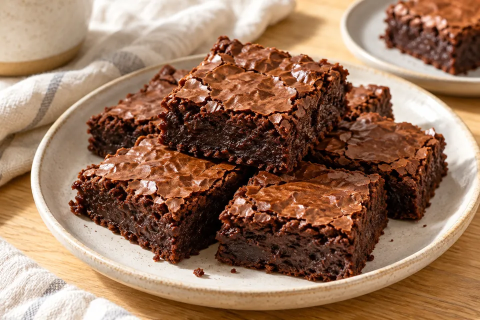 Serving suggestion for Fudgy Cocoa Brownies