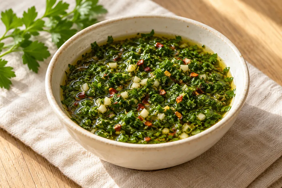 Serving suggestion for Parsley Chimichurri Sauce
