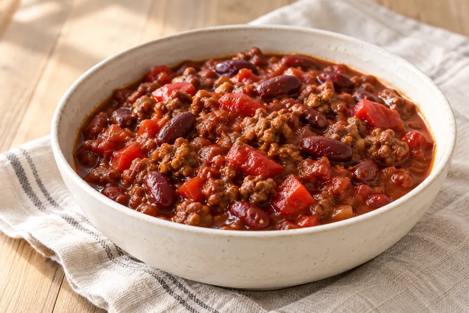 Serving suggestion for Slow Cooker Ground Beef Chili
