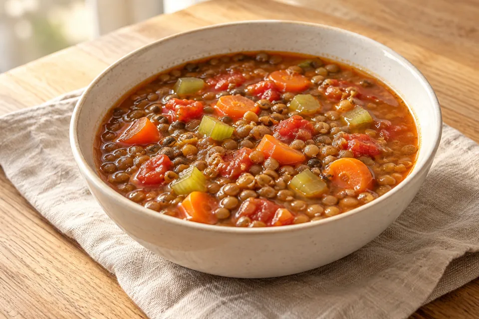 Serving suggestion for Slow Cooker Lentil and Vegetable Soup