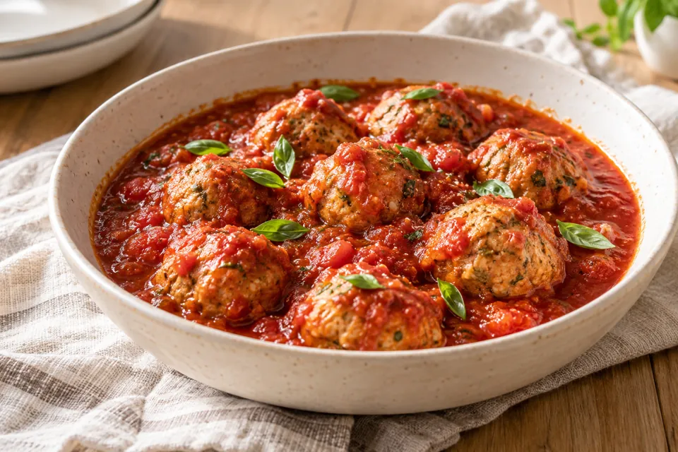 Serving suggestion for Slow Cooker Turkey Meatballs in Tomato Sauce