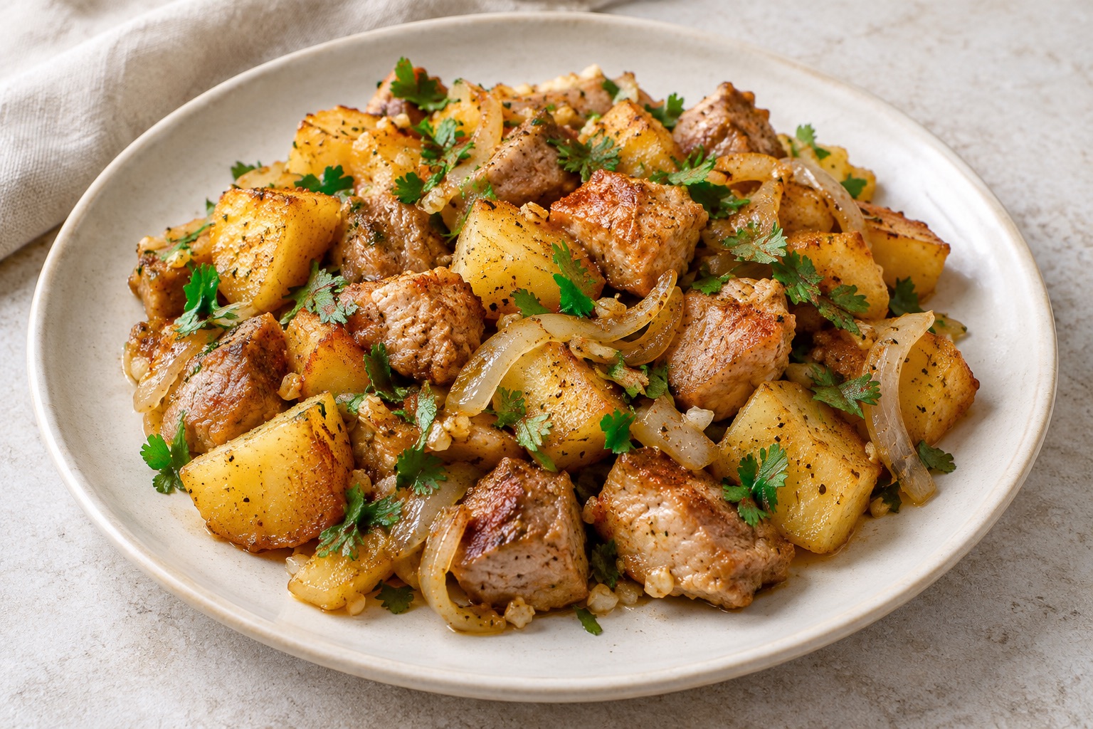 Serving suggestion for Georgian Ojakhuri Pork and Potatoes
