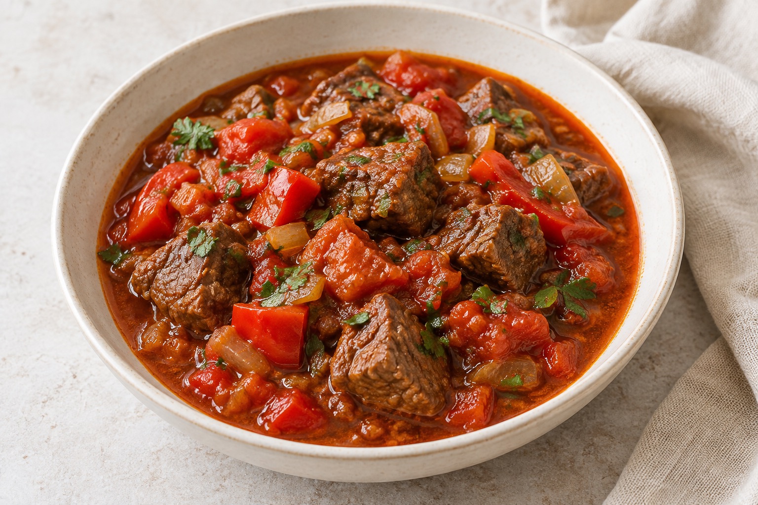 Serving suggestion for Georgian Chashushuli Beef and Tomato Stew