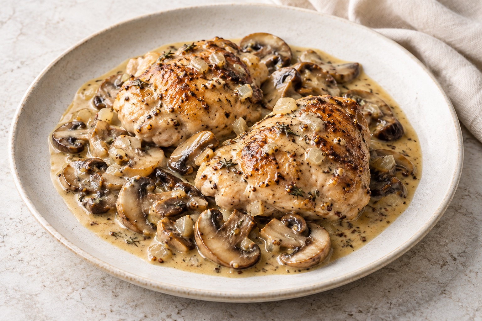 Serving suggestion for French Mustard Chicken with Mushrooms
